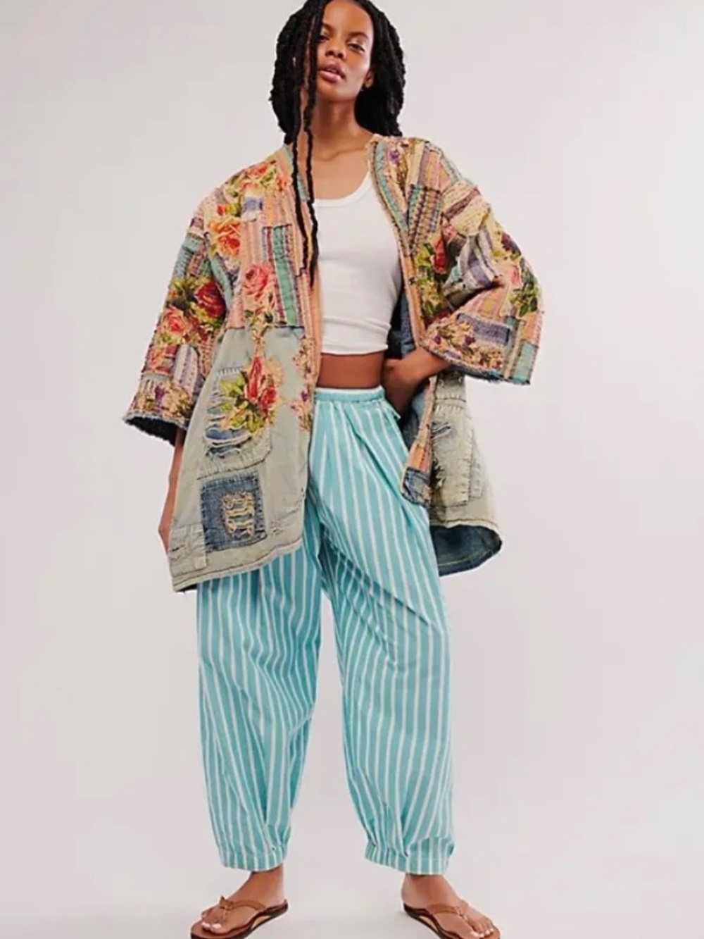 MAGNOLIA PEARL Denim Patched Hippie Kimono - Tulum Jacket - 815